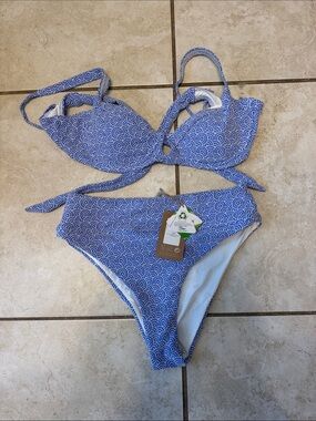 Blue Wave Print Two-Piece Bikini Set by Vetchy - NWT!